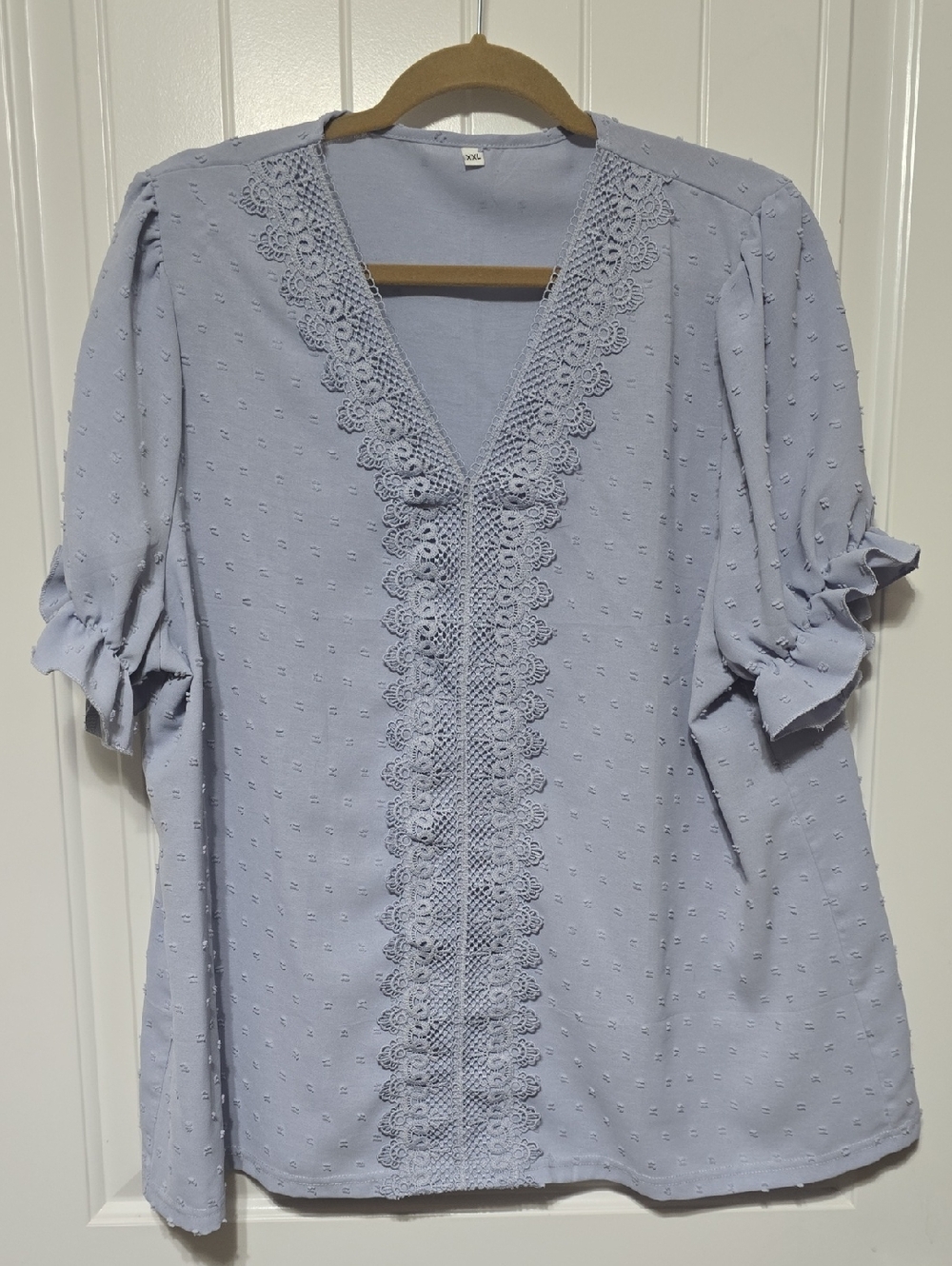 Amazon Light Blue Crochet-Trim V-Neck Women's Blouse